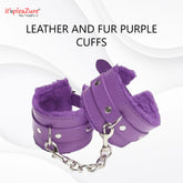 Leather And Fur Purple Hand Cuffs at Itspleazure